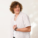 Laser Sword Pinstripe Red Button-Up Shirt